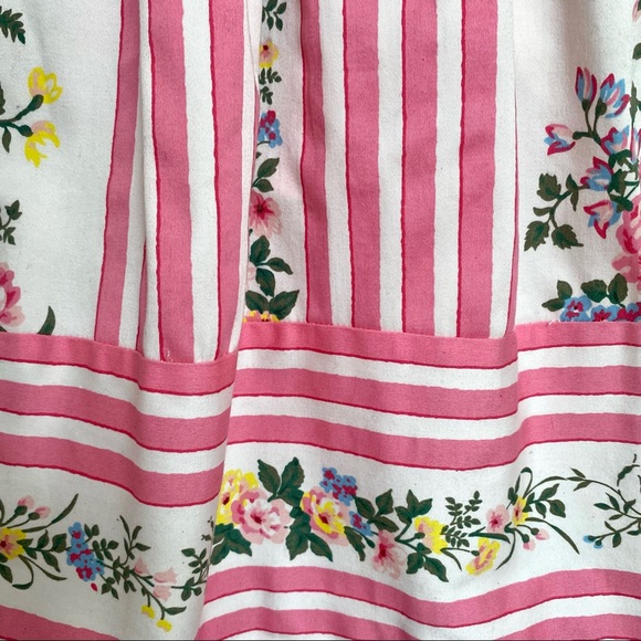 Betsey Johnson Cottagecore Floral and Pink Striped Pleated High Waisted Skirt - Picture 3 of 8